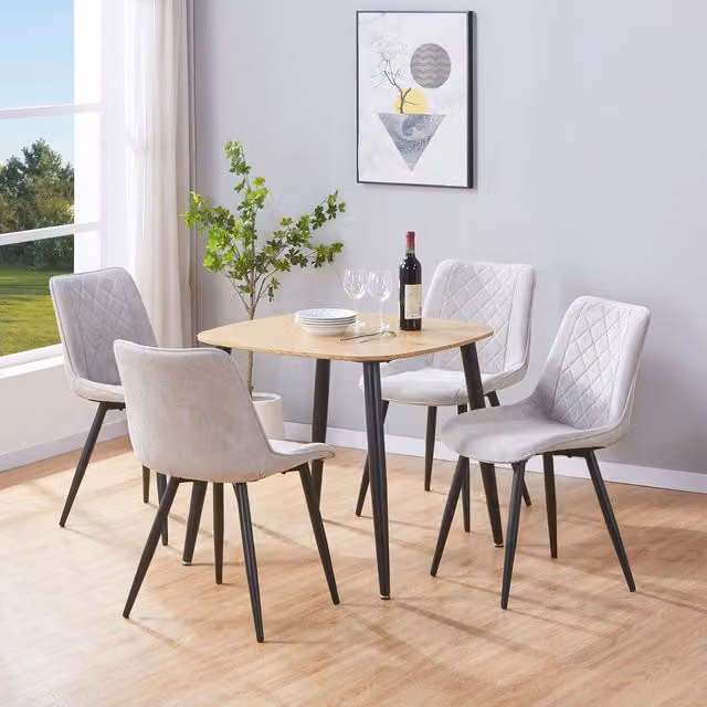 Aspen Light Oak Square Dining Table and 4 Diamond Stitch Fabric Chairs Set in Light Grey