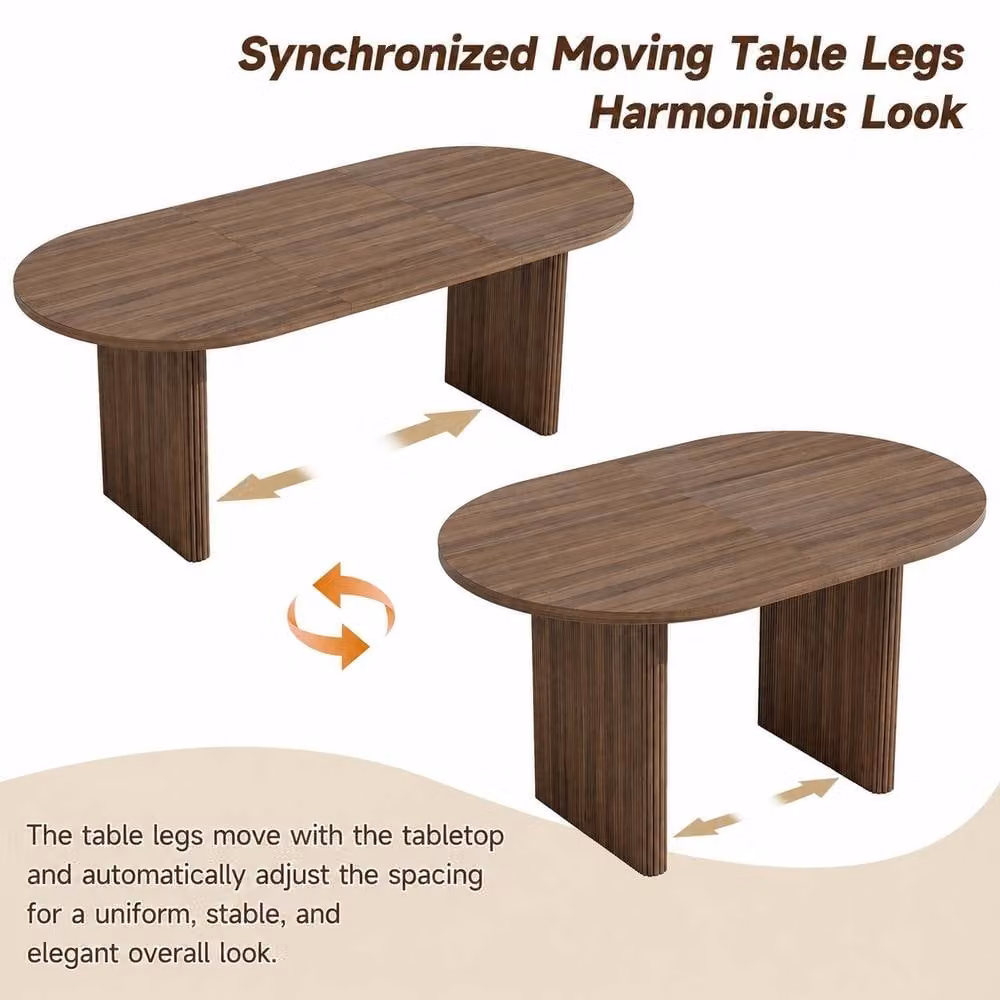 Merax Oval Extendable Dining Table with Rounded Edges in Walnut Brown – 5