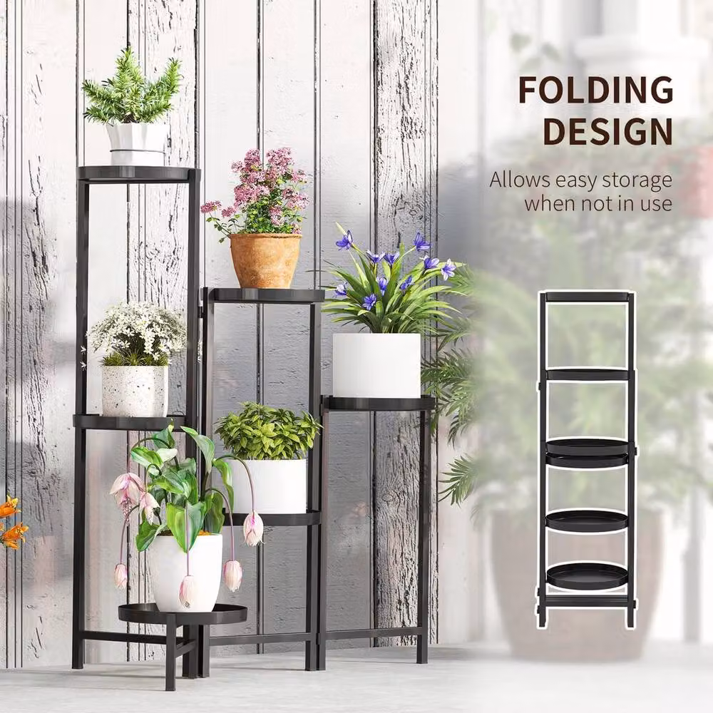 FORGEVIO 3 Tier Foldable Corner Plant Stand in Matt Black Metal for Indoor and Outdoor Use – 2