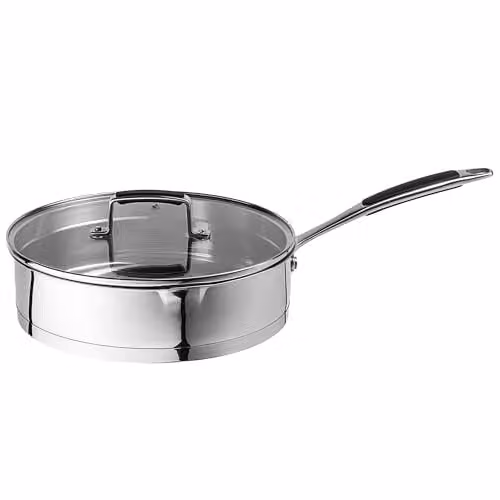 Prochef Stainless Steel Saute Pan with Glass Lid, Silver, Diameter: 26 cm, Height: 7.4 cm