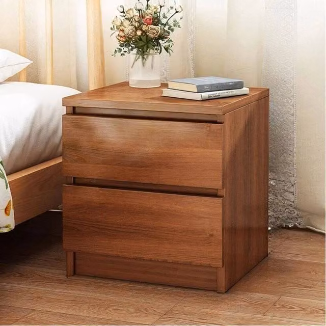 Kelvenix 2 Drawer Walnut Bedside Table Cabinet in Brown