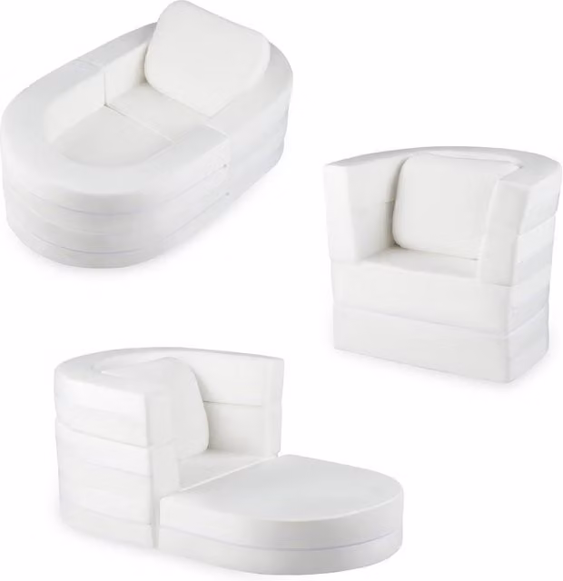 Gymax 3-in-1 Convertible Toddler Sofa Bed with Pillow in White Crystal Velvet – 1