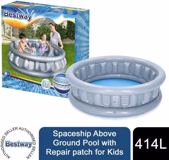 Bestway Kids Spaceship Inflatable Round Above Ground Pool in Grey