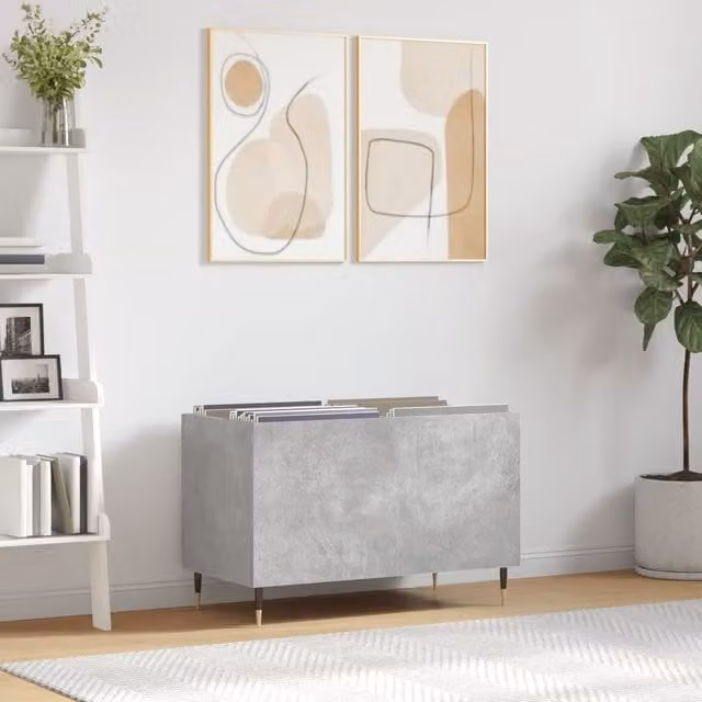 Berkfield Home Record Cabinet in Concrete Grey, W: 74.5 cm, D: 38 cm, H: 48 cm – 1