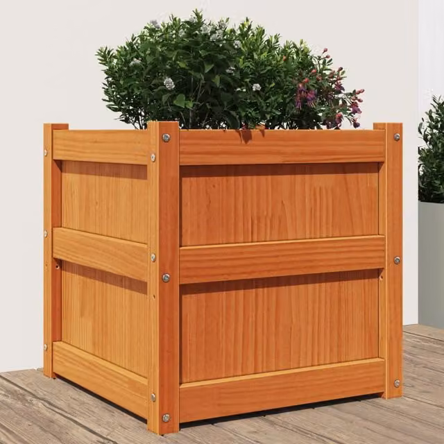Berkfield Home Garden Planter Tub in Brown Solid Wood, W/D/H: 50 x 50 x 50 cm – 1