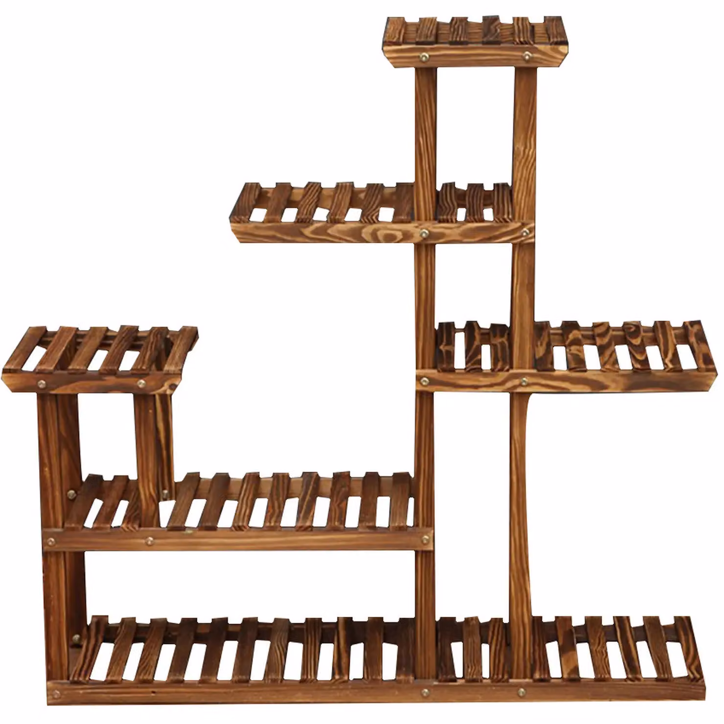 Neo 6 Tier Rustic Wooden Indoor Outdoor Plant Stand Display Rack in Brown, H: 96 cm, W: 6 cm – 5