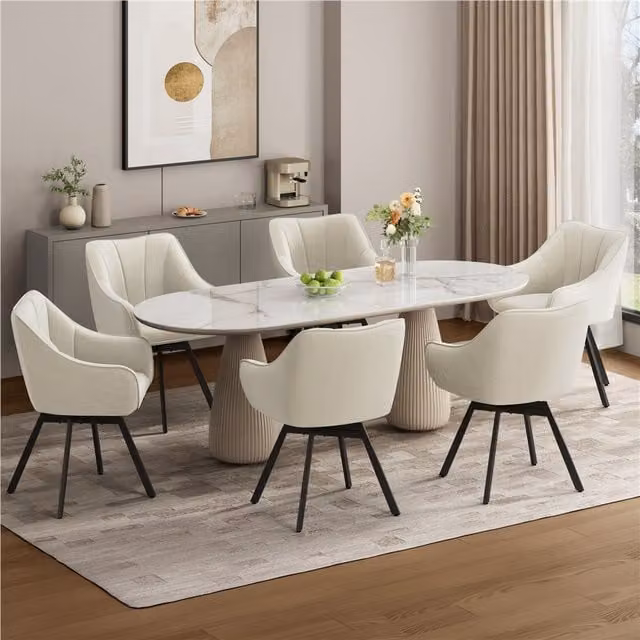 Yaheetech Modern Swivel Velvet Dining Chair in Beige with Metal Legs for Kitchen and Living Room