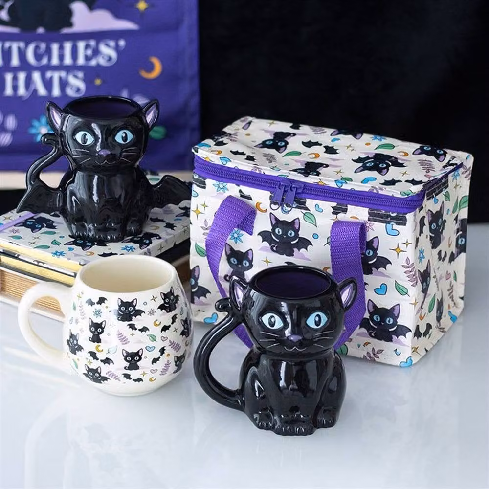 Uniqueful Cute and Creepy Bat Cat Ceramic Mug in Black, 550ml – 2