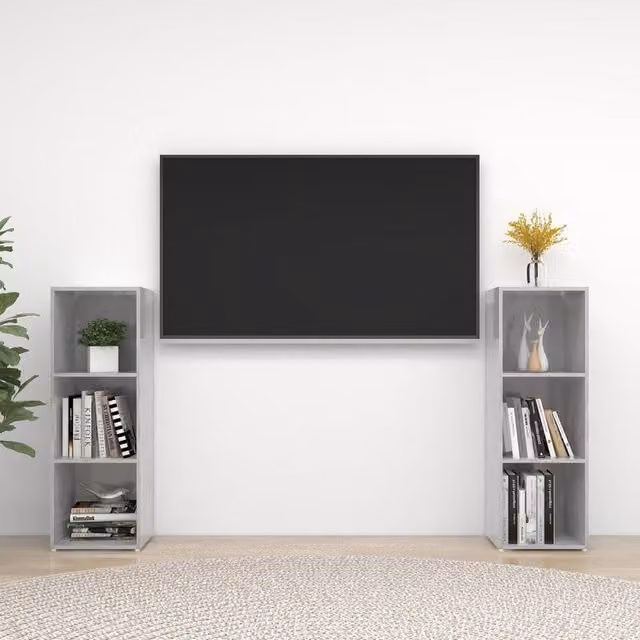 Berkfield Home Set of 2 TV Cabinets in Concrete Grey, W/D/H: 107 x 35 x 37 cm