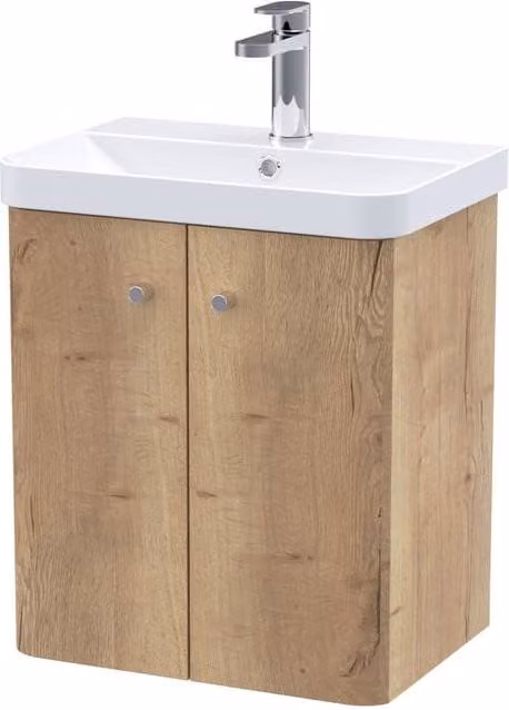 Balterley Flashbrook Wall Hung 2 Door Vanity Basin Unit, Autumn Oak, Brown, Width: 50 cm – 1