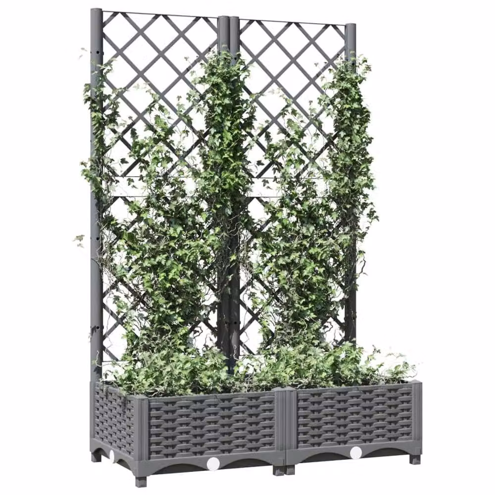 Berkfield Home Garden Planter with Trellis in Light Grey, W/D/H: 80 x 40 x 121.5 cm – 3