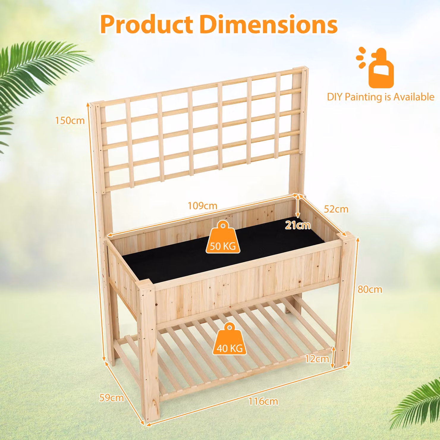 Gymax Wooden Elevated Planter Box with Trellis and Shelf in Beige – 4