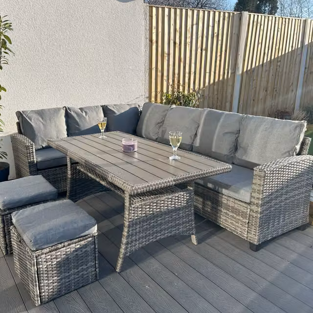 Madefor.living York 8 Seater Corner Dining Set in Mixed Grey Rattan
