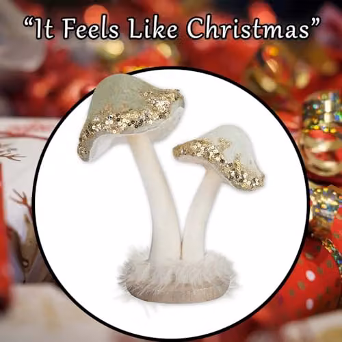 VFM e-Store Christmas Velvet Mushroom Tabletop Decoration, Green, W: 21 cm, D: 19 cm, H: 19 cm – 6