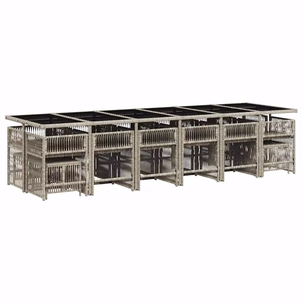 Berkfield Home 17 Piece Modern Poly Rattan Garden Dining Set with Cushions and Glass Tabletop in Grey – 2