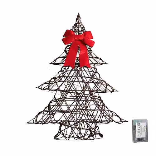Samuel Alexander 60cm Battery Operated Christmas Tree with Red Bow and 60 Warm White LEDs in Brown – 2