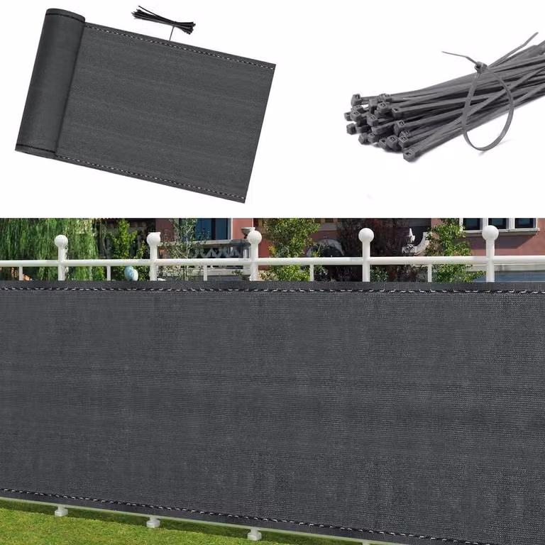 NESTLUNE Black Semi-Transparent Fence Screen Roll Privacy Matting, W: 100 cm, L: 2 m