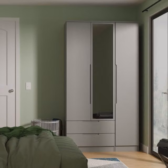 2 U Lucca Ready Assembled Tall Triple Mirror Wardrobe with 2 Drawers in Dark Grey – 1