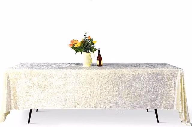 Neel Blue Diamond Velvet Rectangular Tablecloth in Ivory – 1