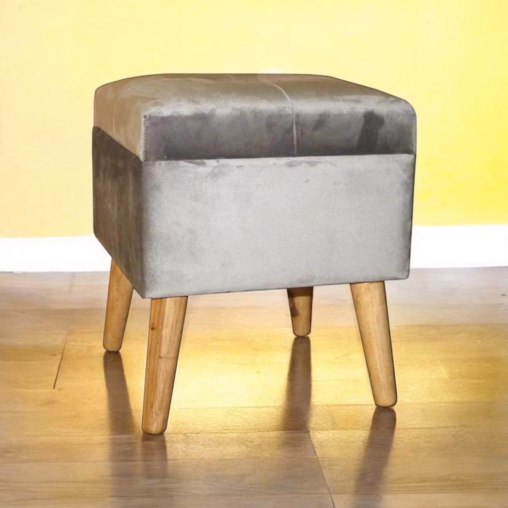 Minster Wood and Velvet Trunk in Grey, W/D/H: 33 x 33 x 42 cm – 3