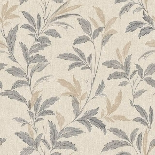 Grandeco Organic Leaf Trail Floral Botanical Textured Linen Wallpaper in Beige