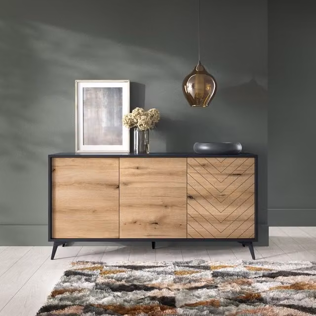 Abakus Direct Large Diamond Wood Sideboard in Brown and Yellow with Scandinavian Geometric Design