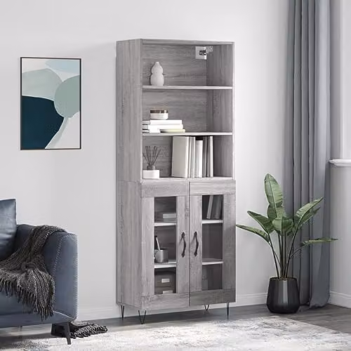 vidaXL Modern Grey Sonoma Highboard in Engineered Wood W/D/H: 69.5 x 34 x 180 cm – 2