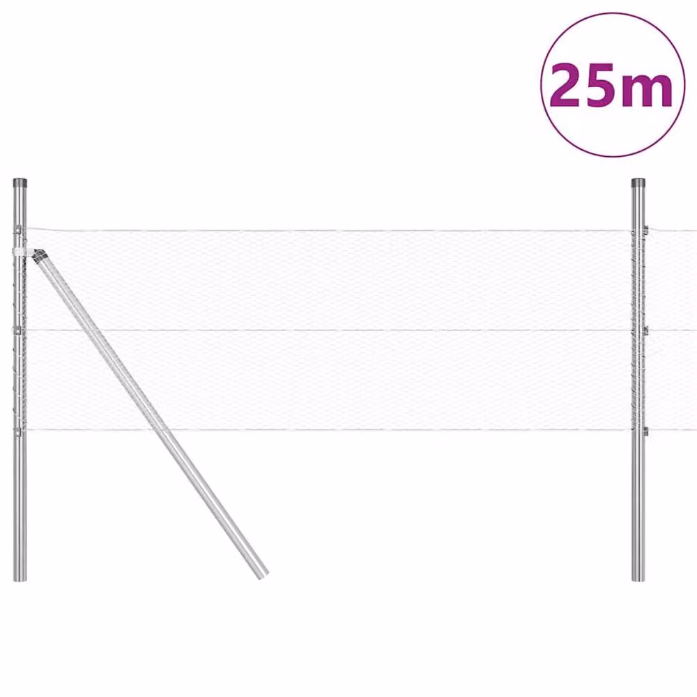 Berkfield Home Hexagon Fence in Silver Galvanised Steel, W: 0.8 m, L: 25 m – 2