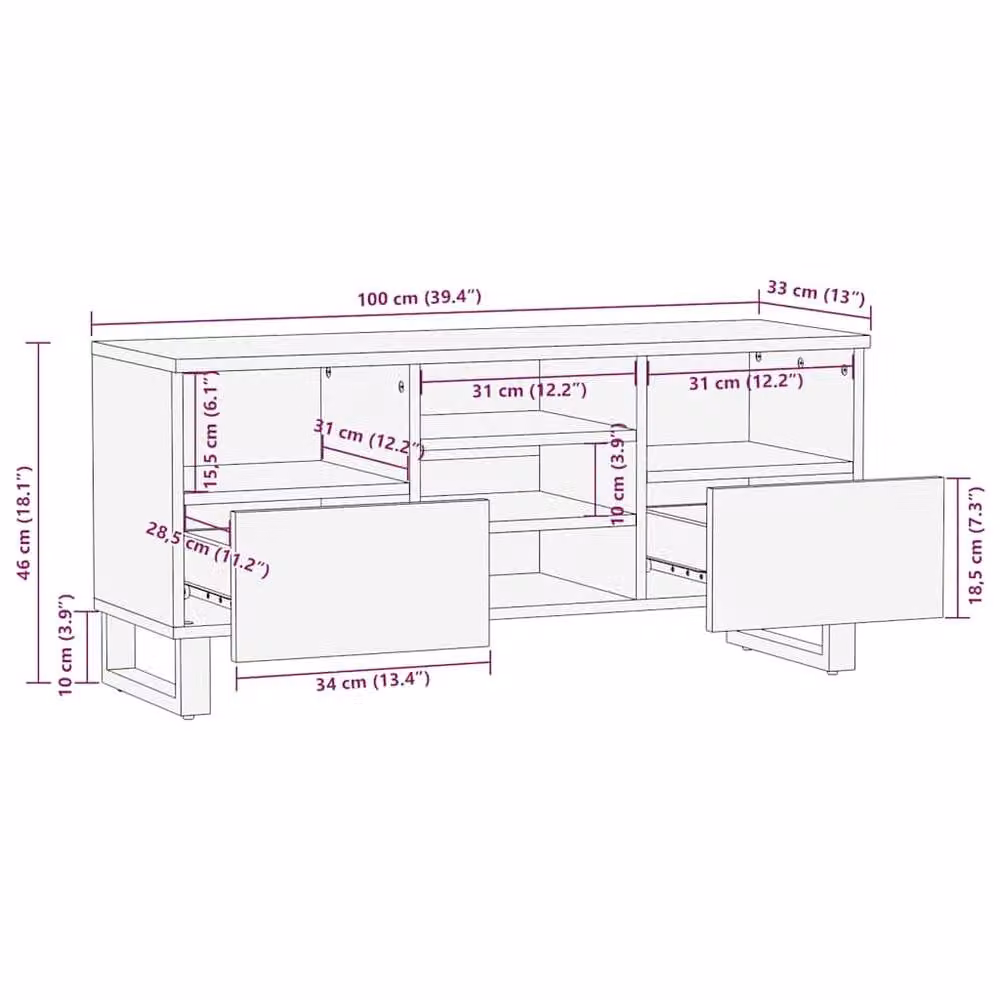 Berkfield Home Black Mango Wood TV Cabinet W: 100 cm, D: 33 cm, H: 46 cm – 7