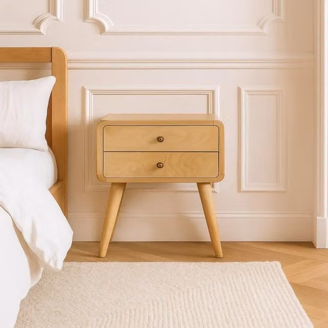 Artisan Furniture Mango Wood Curved Bedside Table in Brown