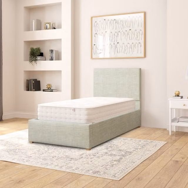 Aspire Single Garland Upholstered Ottoman Storage Bed in Eau De Nil Cotton Fabric