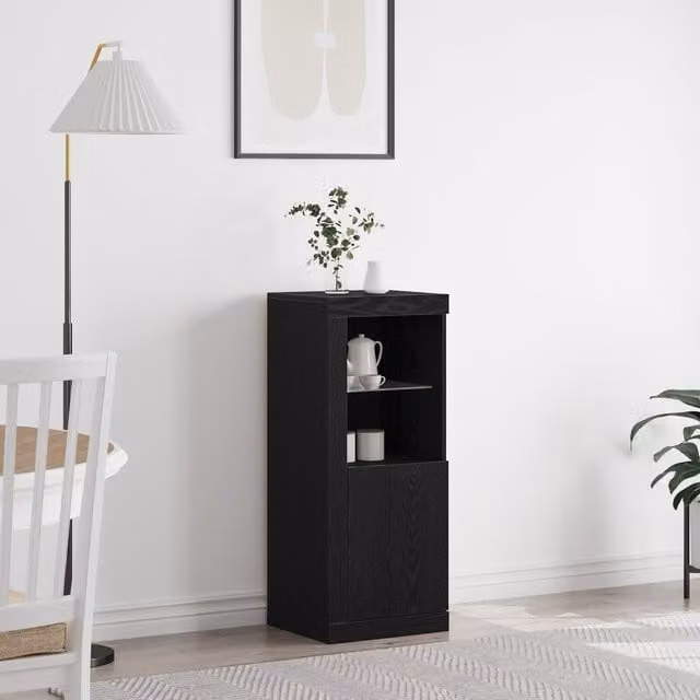 Berkfield Home Modern Sideboard with Integrated LED Lights in Black Oak, W/D/H: 41 x 37 x 100 cm