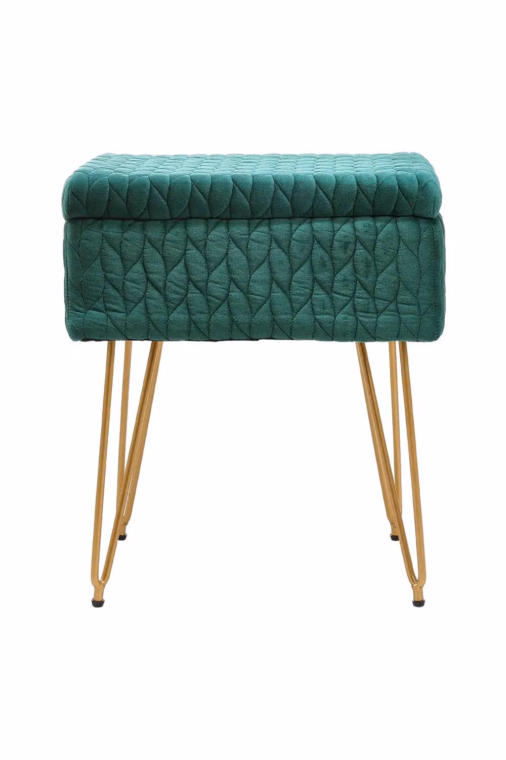 Livingandhome Green Velvet Upholstered Rectangular Storage Ottoman Vanity Stool with Metal Frame – 3