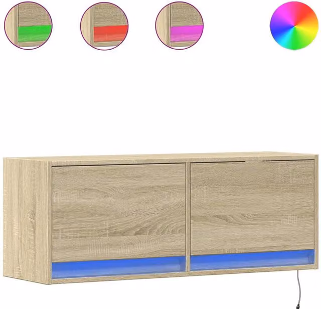 Berkfield Home Wall Mounted TV Cabinet with Integrated LED Lights in Sonoma Oak, Light Brown, W/D/H: 100 x 31 x 35 cm