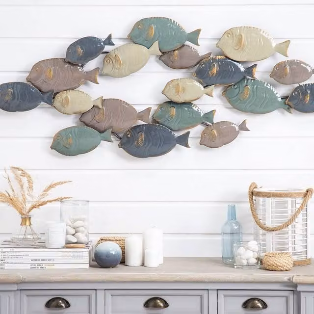 Wyld and Coco Handmade Coastal Multicolour Metal Fish Wall Art in Blue – 1