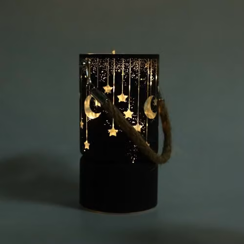 Shatchi Black and Gold Christmas Decorated Etched Glass Lantern Vase with LED Fairy Lights, Height: 17 cm – 3