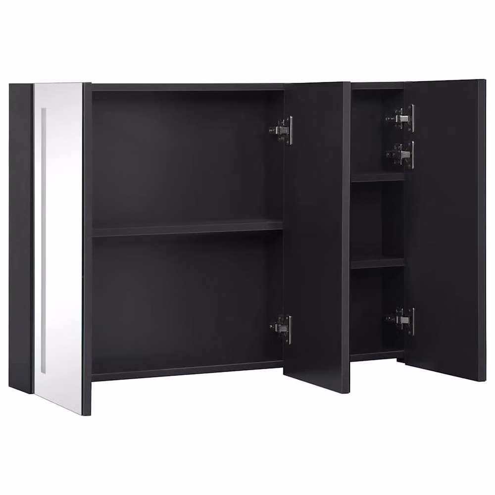 Berkfield Home LED Bathroom Mirror Cabinet in Black Anthracite with Integrated Lighting and Internal Shelves, W/D/H: 89 x 14 x 62 cm – 3