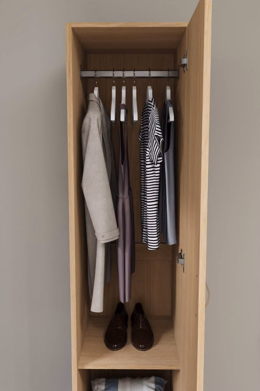 HD Designs Riano 1 Door Wardrobe in Oak with Hanging Rod and Internal Shelves, H 170 x W 40 cm – 4