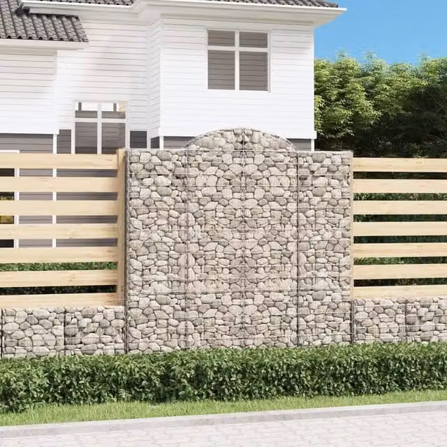 Berkfield Home Arched Gabion Baskets, 4 Piece Set, Silver Galvanised Steel, W: 200 cm, D: 50 cm, H: 200-220 cm