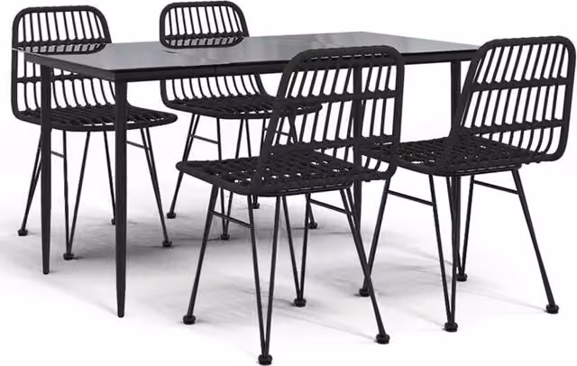 Berkfield Home 5 Piece Black Poly Rattan Garden Dining Set