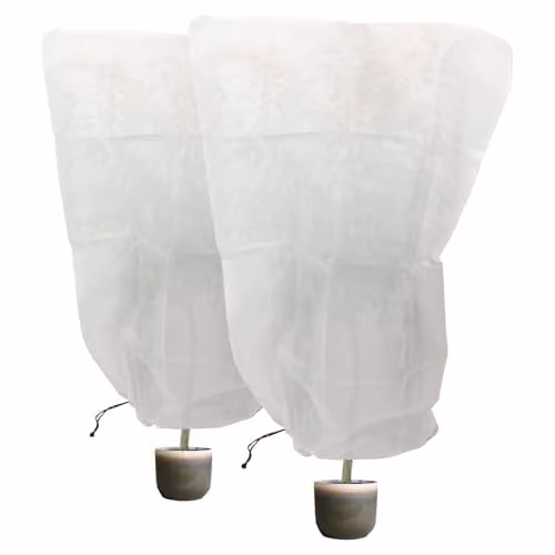 Harbour Housewares Set of 2 White Plant Fleece Frost Protection Covers with Drawstring, W/D/H: 120 x 180 x 0.5 cm