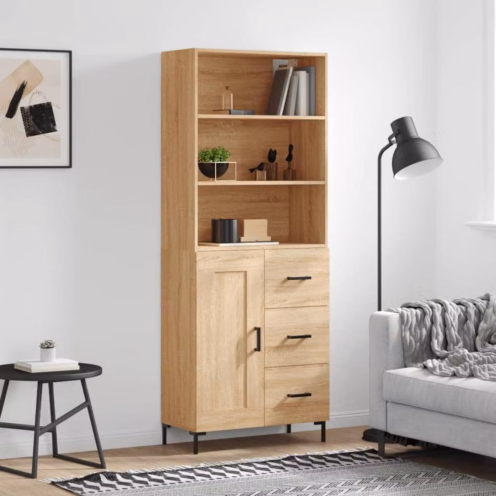 Berkfield Home Sonoma Oak Highboard in Light Tan, W/D/H: 69.5 x 34 x 180 cm – 2