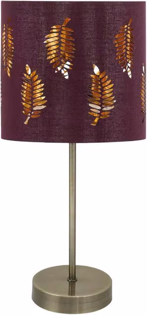 First Choice Lighting Antique Brass Stick Table Lamp with Red Fabric Cylinder Shade