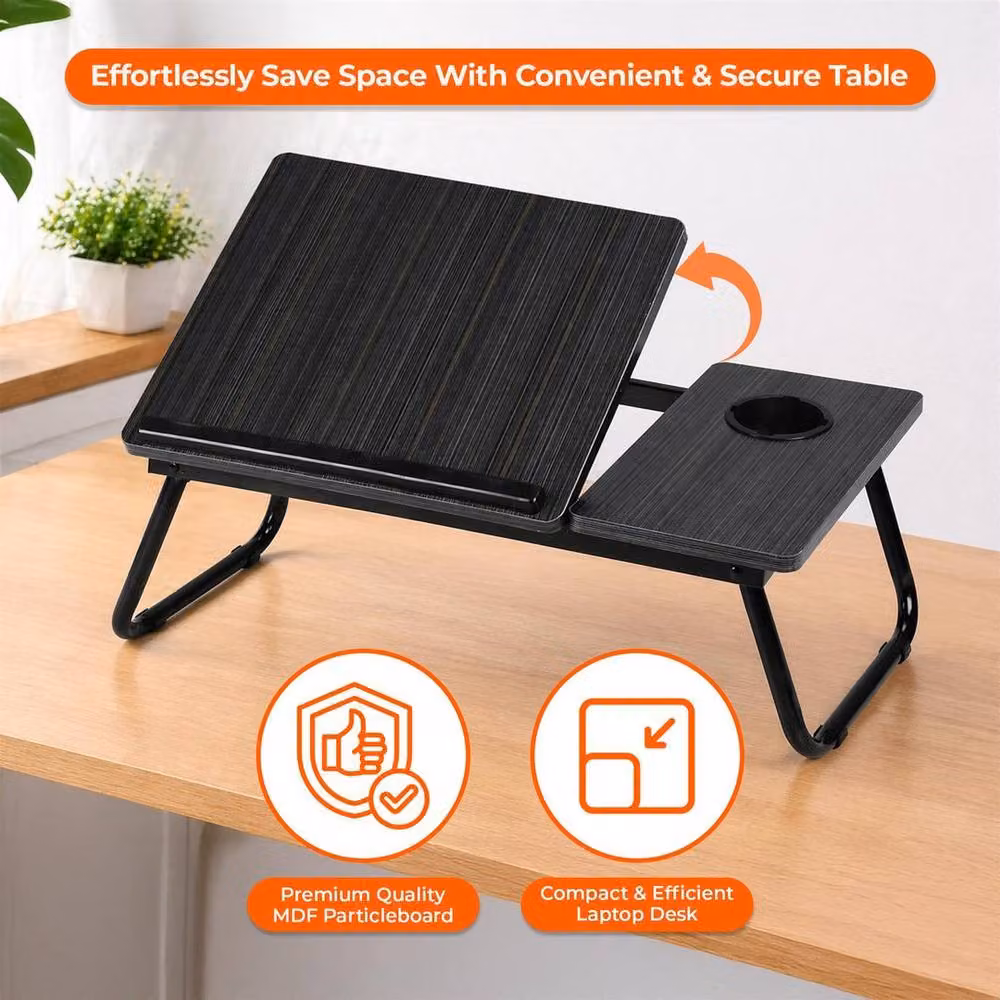FLAVORA Black Foldable Laptop Table with Adjustable Tilting Top and Height-Adjustable Legs – 5