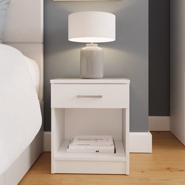 GFW Minimalist White 1 Drawer Bedside Table