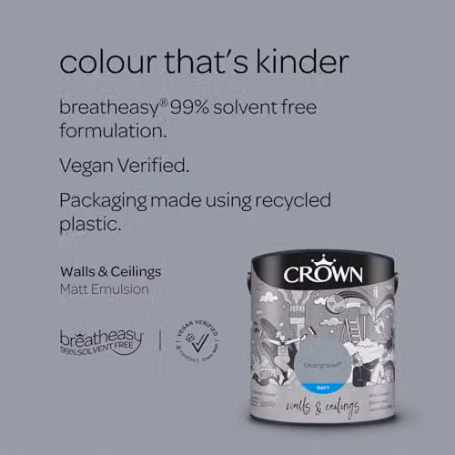 Crown Walls & Ceilings Matt Emulsion Paint, Cool Mid Grey, 2.5L – 2