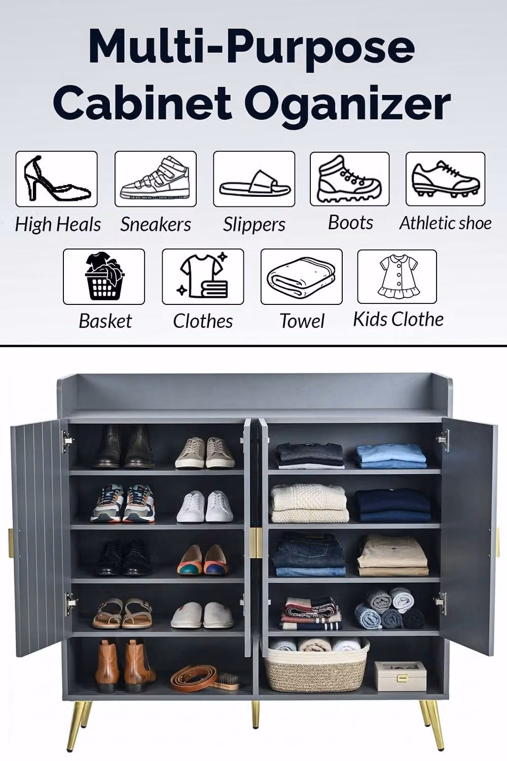 Hygrad Built to Survive Shoe Cabinet Hallway Storage Organiser in Grey, W/D/H: 120 x 35 x 100 cm – 3
