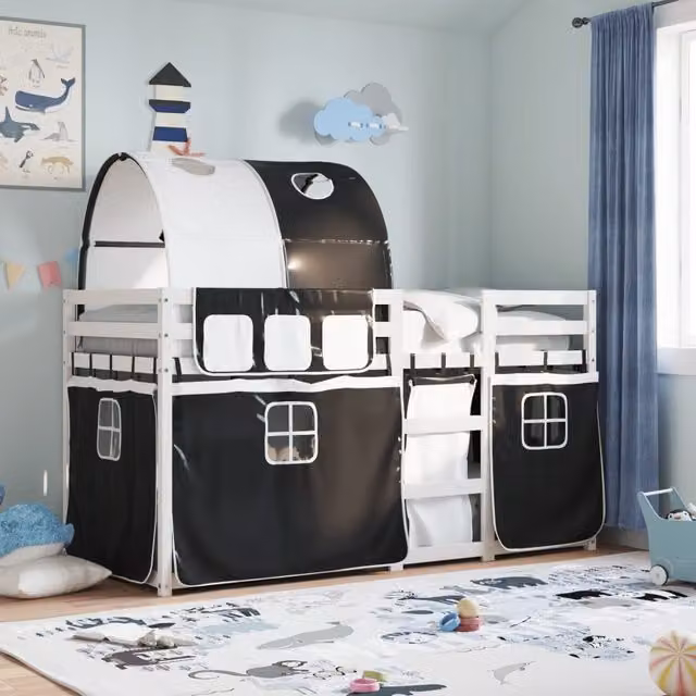 Berkfield Home Solid Wood Pine Bunk Bed in White and Black, W/D/H: 80 x 200 cm