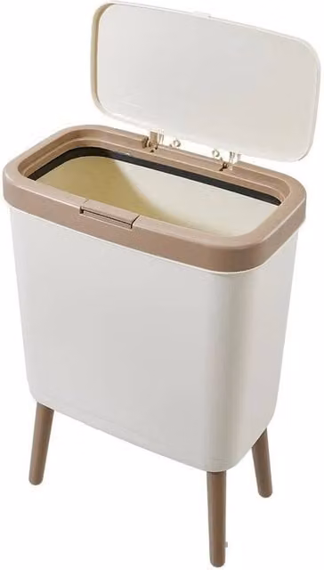 KORVIXA Narrow Beige and White Pedal Trash Can with Soft Close Mechanism, Height: 100 cm