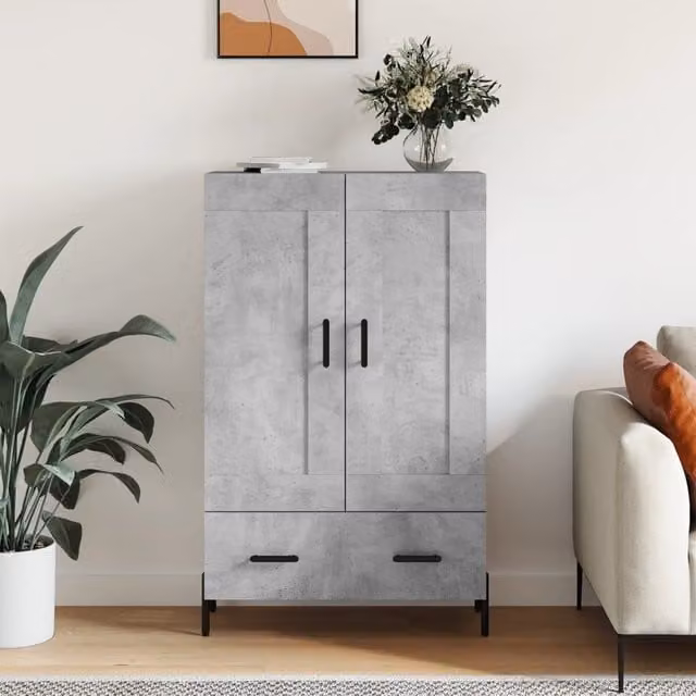 Berkfield Home Highboard in Concrete Grey, W/D/H: 69.5 x 31 x 115 cm